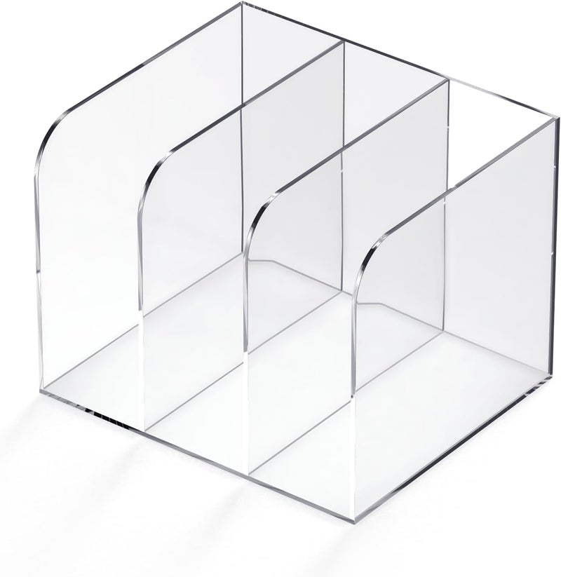 Jumyee Acrylic Magazine Holder with 3 Vertical Compartments, Clear Desk Mail Organizer Magazine File Rack, Book Holder Paper Folder Binder Holders Office Organization for Desk Accessories - Image 1